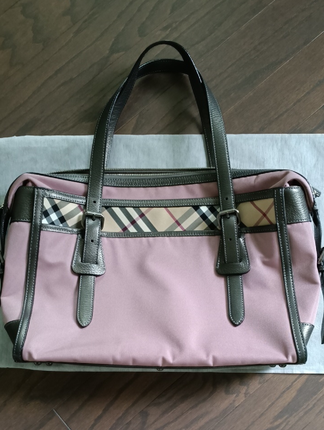 Vintage Burberry Pink Tote With Silver Trim And Plaid Accent